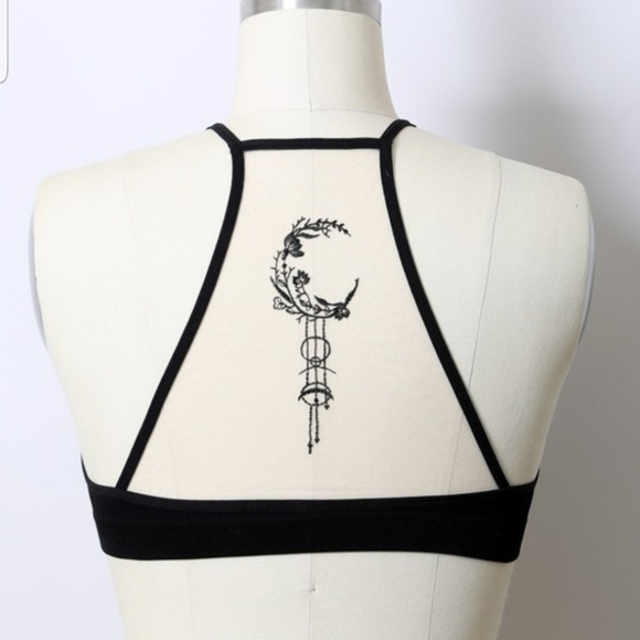 Lace Bralette Cresent Moon Tattoo Mesh Bra - Picture 6 of 7